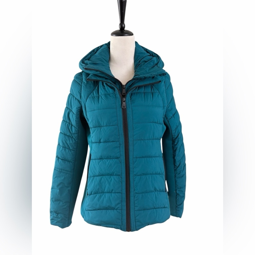 Bernardo EcoPlume Neoprene Teal Puffer Performance Jacket with Hood